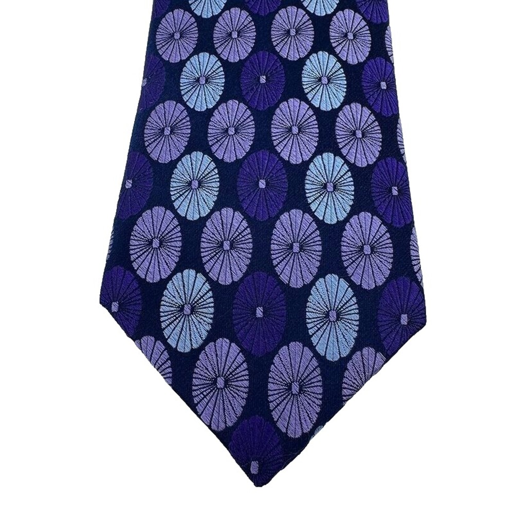 Ted Baker London Neck‎ Tie Silk Hand Tailored Blue Circles Geometric Mens